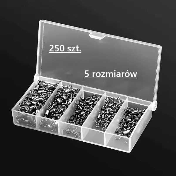 Akcesoria wędkarskie.  Krętliki 250 szt. 5 rozmiarów.