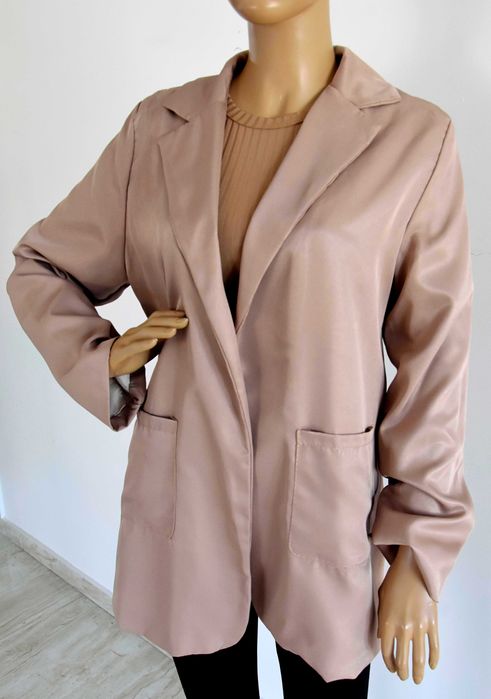 Ciemnobeżowa kawa z mlekiem marynarka żakiet L 40