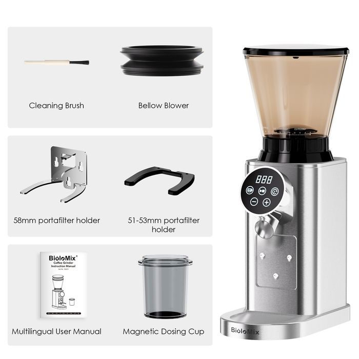 Moinho de café de rebarbas cónicas 48 ajustes / 150W / Tátil - Novo.