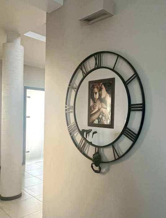 Lustro okrągłe kuta metalowa rama  zegar 100 cm