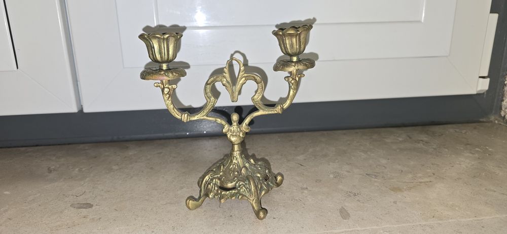 3 uni Castiçal cobre prqueno 2 velas antigo