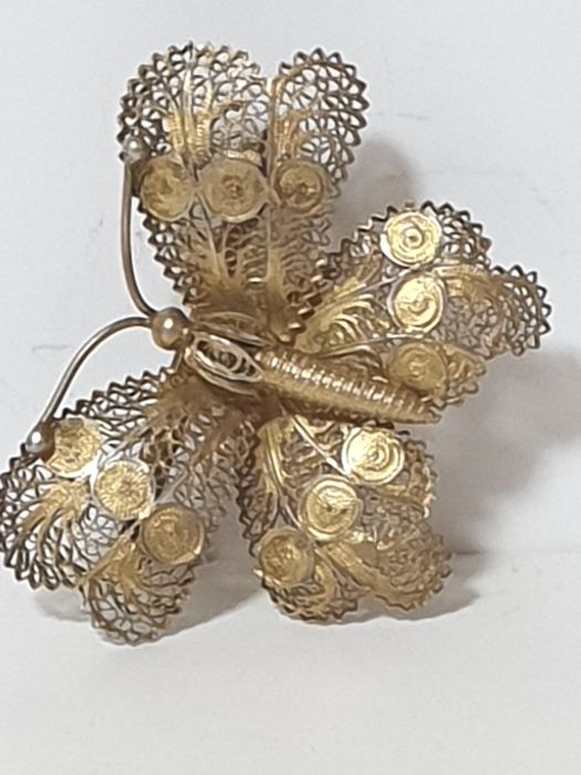 Beautiful, large antique butterfly in gold-plated Portuguese silver filigree