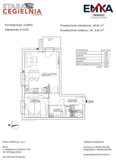 2-pokojowe mieszkanie 49m2 + balkon