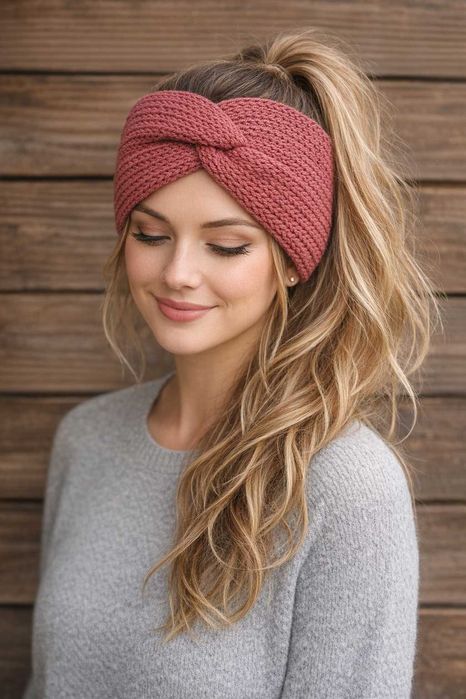 Opaska Handmade turban Węzeł szeroka Podwójna Jesień Zima Dwuwarstwowa