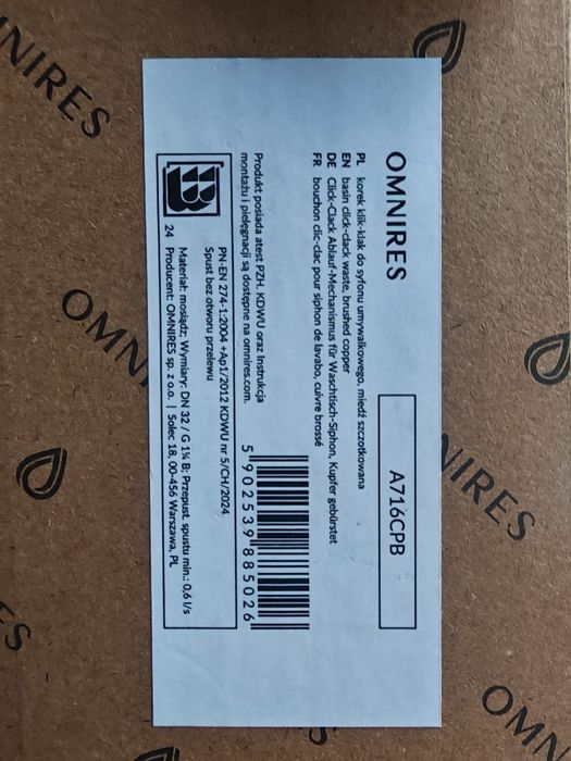 Korek Klik-Klak Do Umywalki Omnires Miedź Szczotkowana A716cpb
KomKore