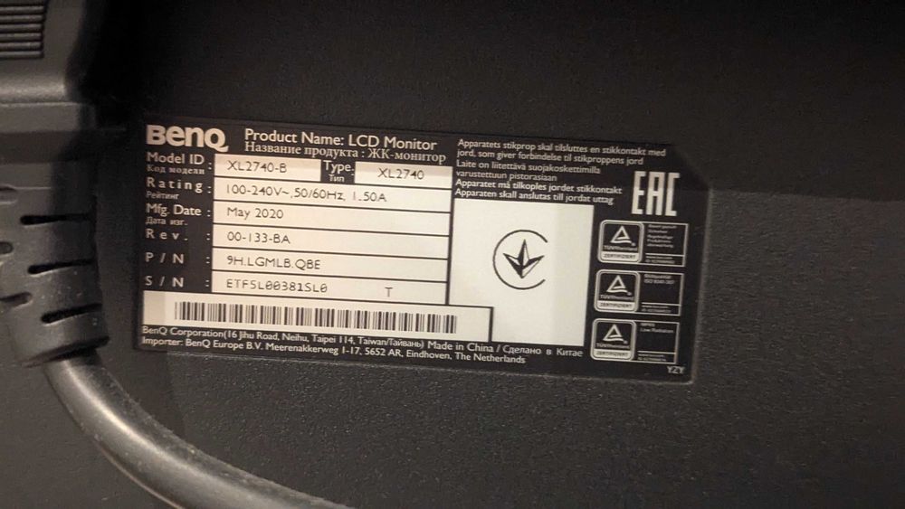 ZOWIE XL2740 TN 240Hz 27 Inch Gaming Monitor for Esports