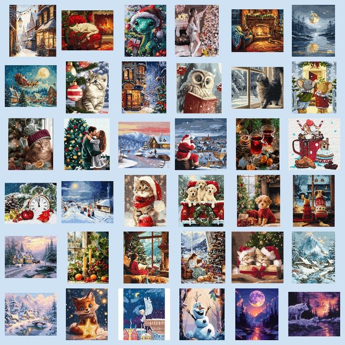 Картины по номерам Новогодние, зима, осень, пейзажи