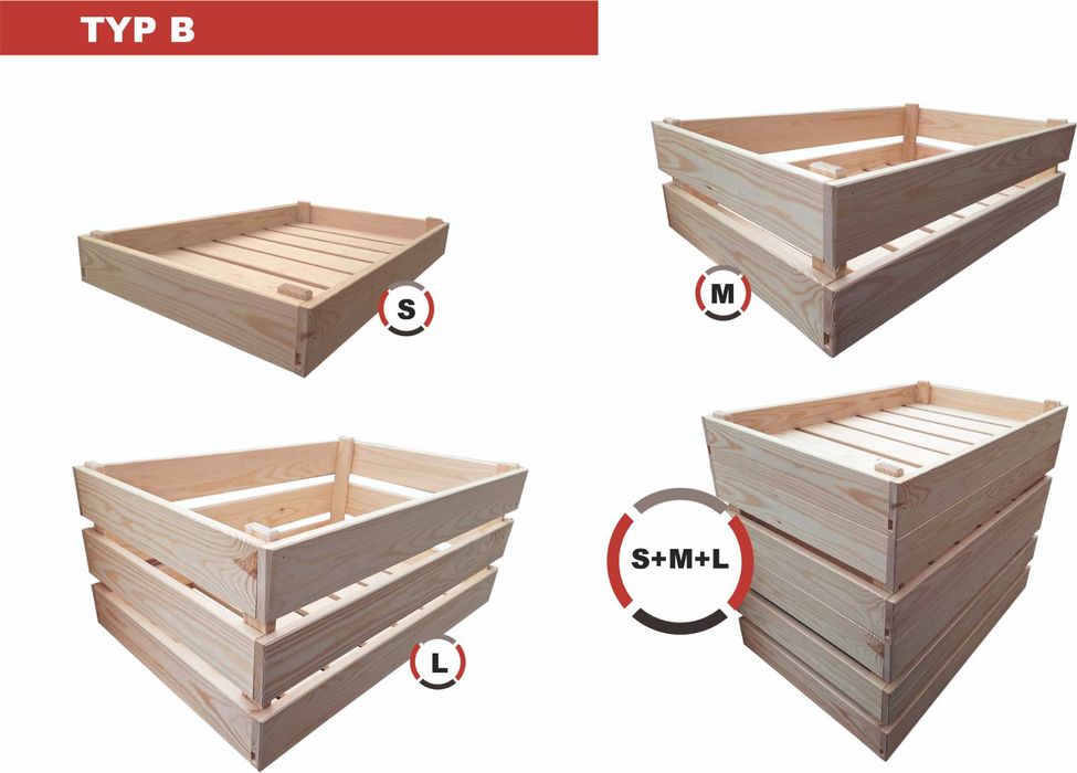 Zestaw łączonych drewnianych skrzynek Typ B
