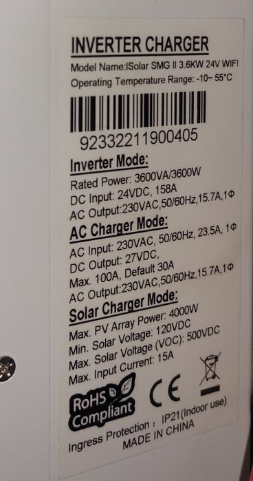 Inwerter falownik hybrydowy UPS EASUN SMG II 3.6kw 24V  OFF GRID