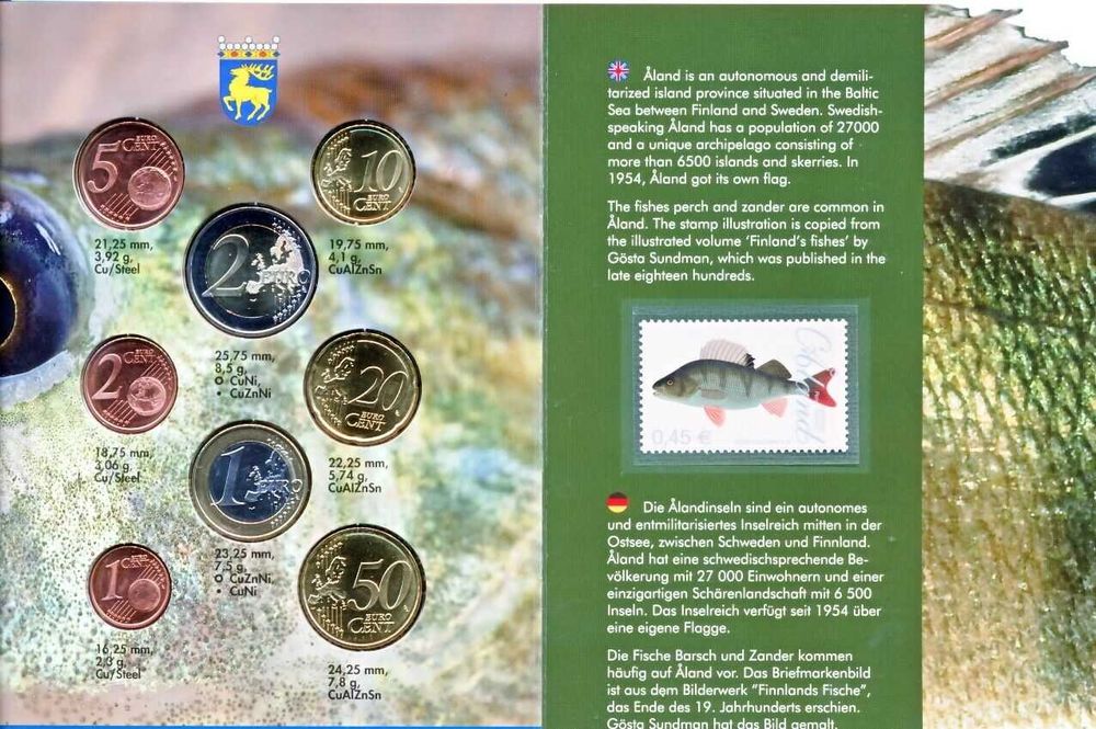 Carteira anual, euro set, BNC : Aland (moedas e selos) Finlândia