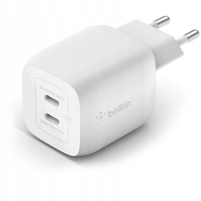 outlet belkin 45w pd pps dual usb-c gan charger white