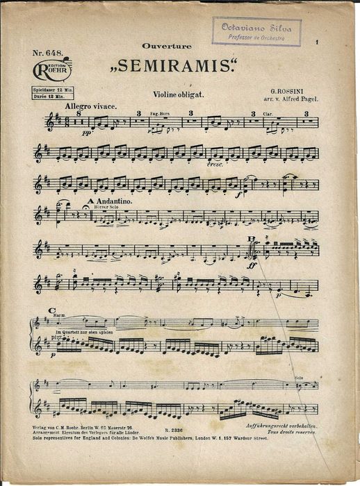 Semiramis (Rossini) - Abertura - Partitura Antiga Completa para Orquestra – 94 páginas