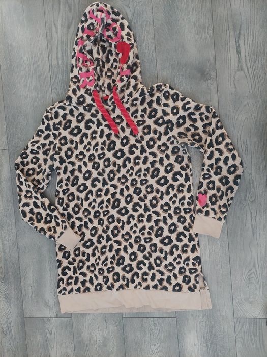 Bluza z kapturem panterka ocieplana bawełna s m