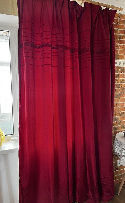 Подвійні бордові штори 4 штуки 2 комплекти