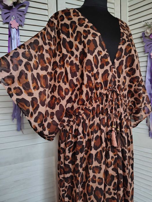 Пляжное, натуральное, длинное платье макси в леопардовый принт george