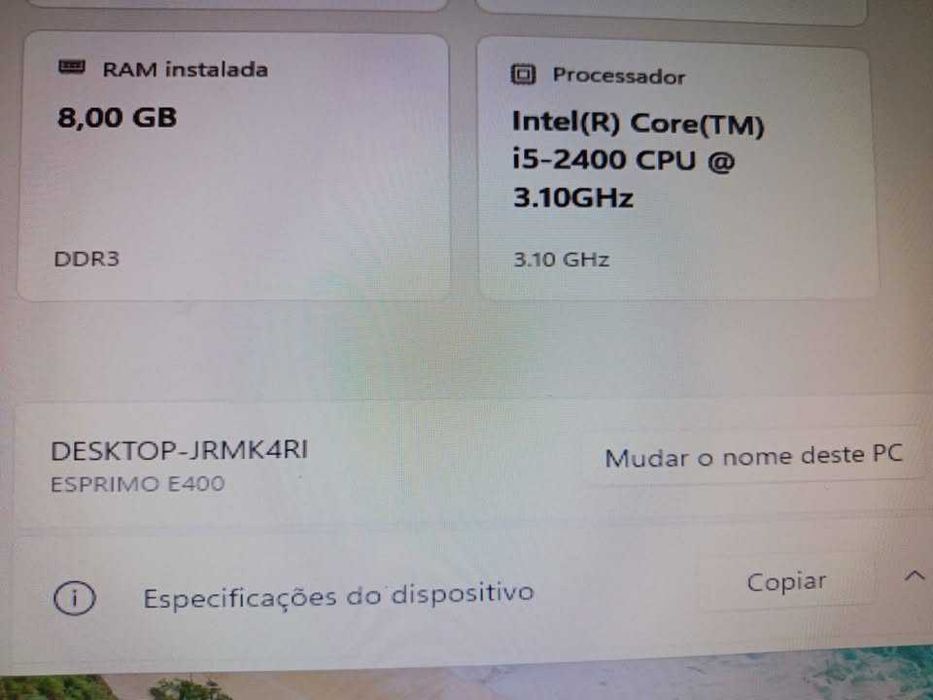 Computador Com Windows 11 Pro / i5-2400 / 8GB Ram / Disco 250GB