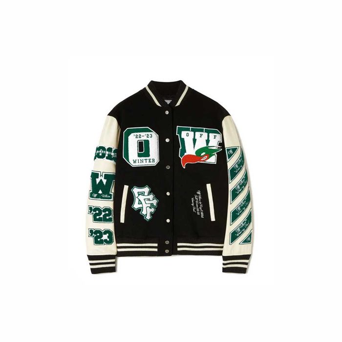 Куртка Off-White Embroidered Patches Varsity Jacket Black/Green