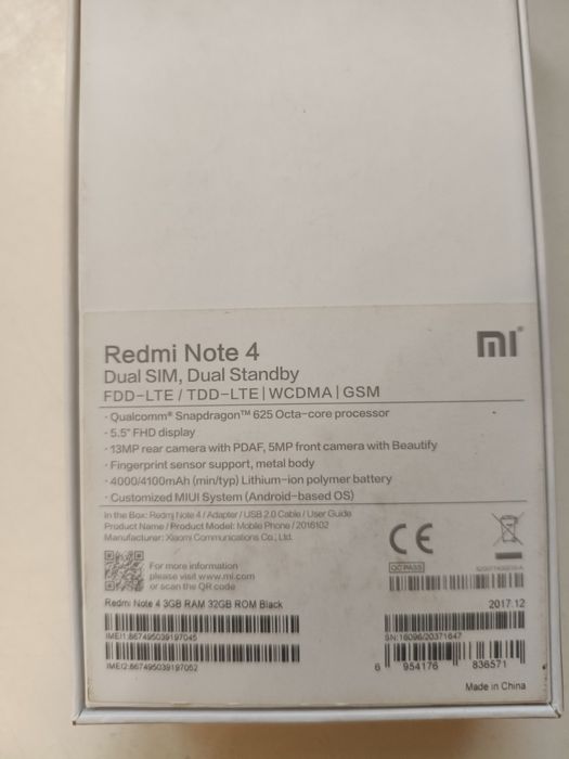 Смартфон ХIaomi Redmi Note 4  3/32
