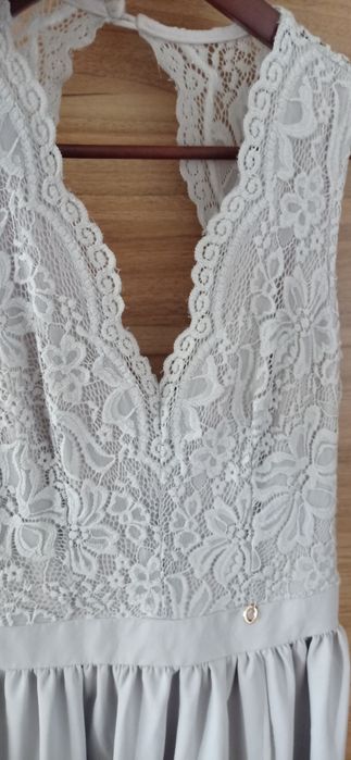 Szara długa suknia balowa polska S.Moriss rozmiar S