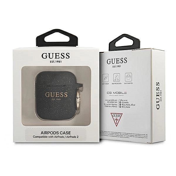 Etui Guess Silicone Glitter na AirPods 1/2 - czarne