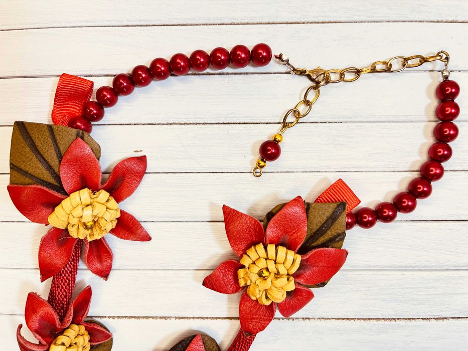 NASZYJNIK skórzany w stylu boho, HANDMADE