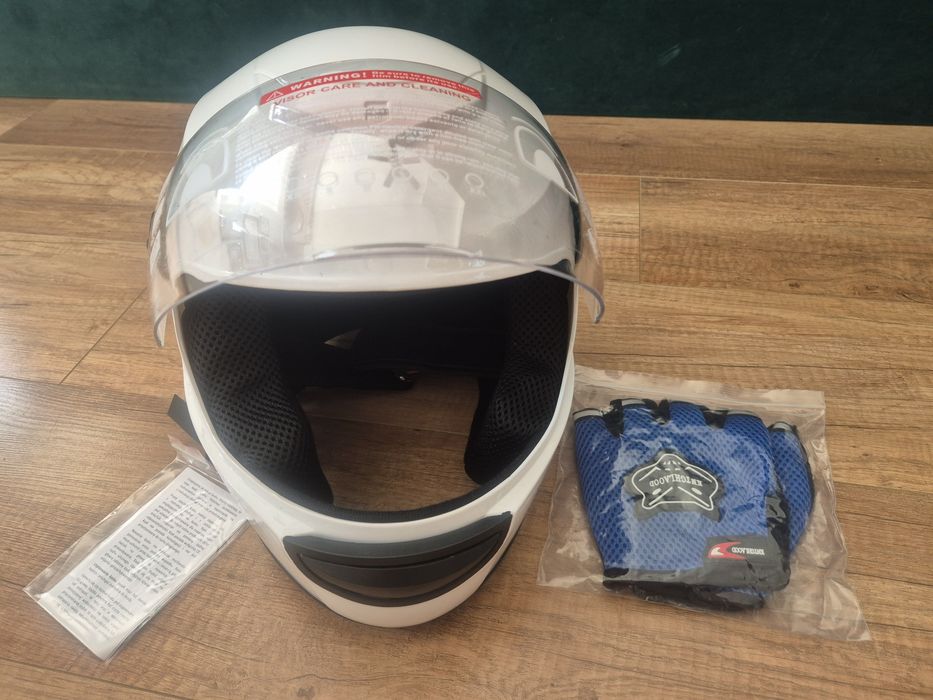 Kask szczękowy M, rękawiczki