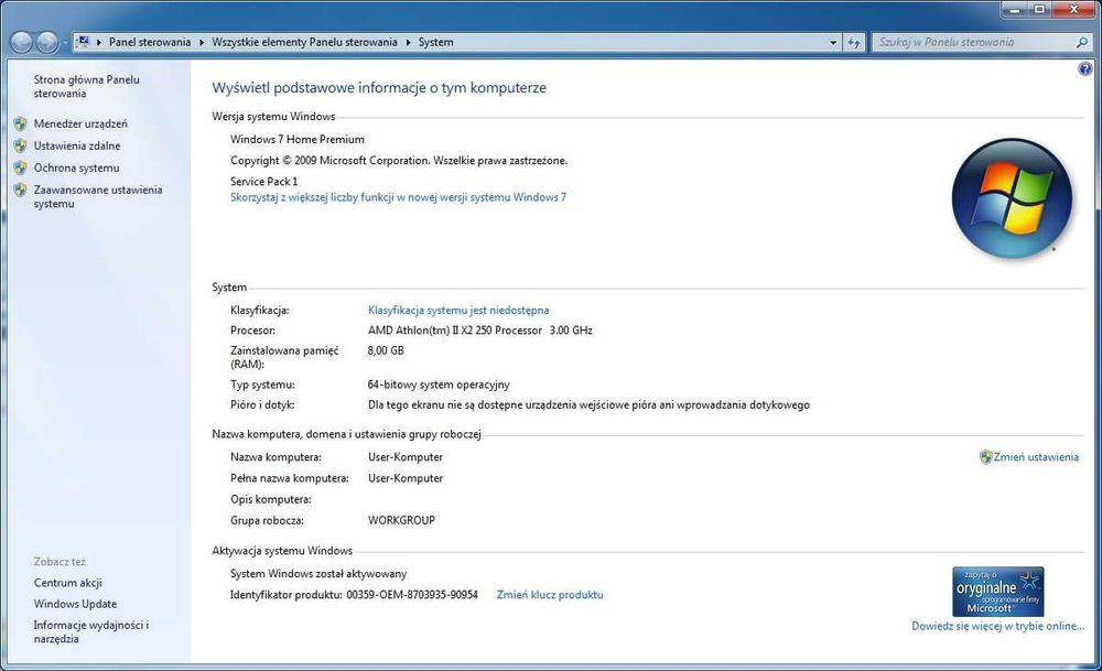 Komputer PC Win7 oryginalny 8 GB RAM, 1 TB HDD, sprawny