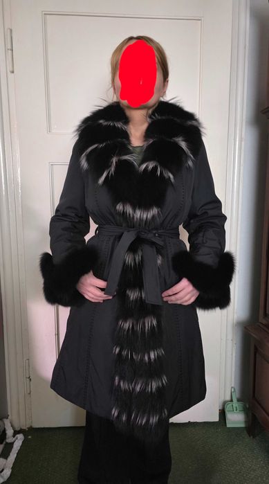 Kurtka parka, płaszczyk z futrem z lisa, jak nowa