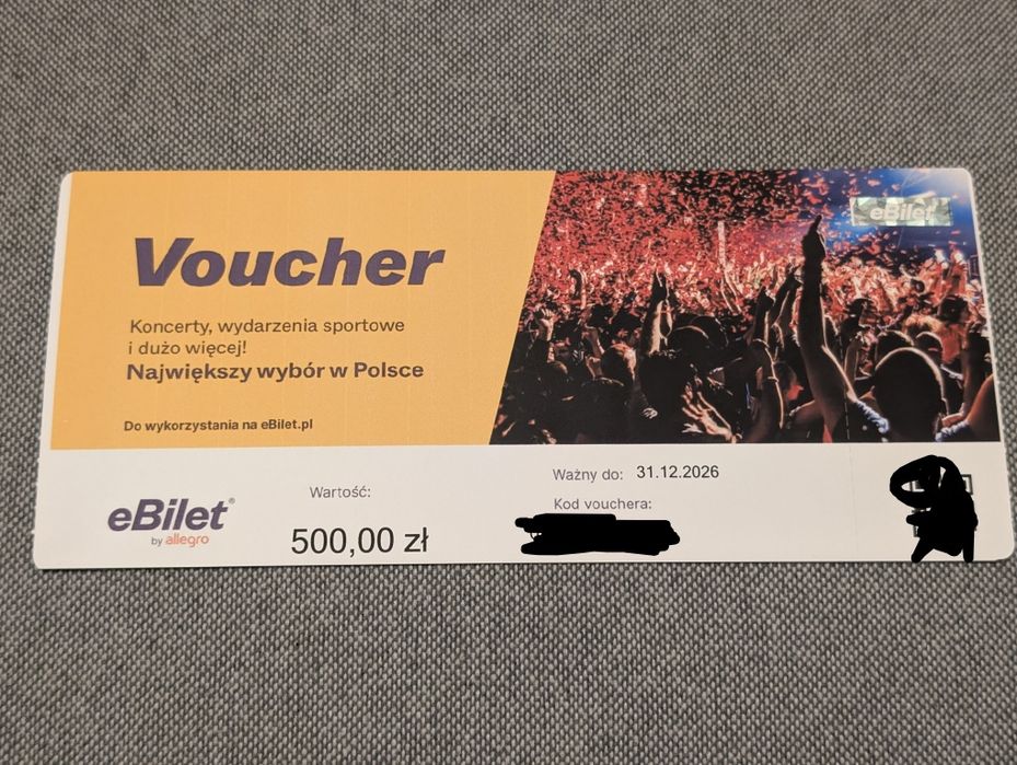 Sprzedam VOUCHER do eBilet wartości 500 zł