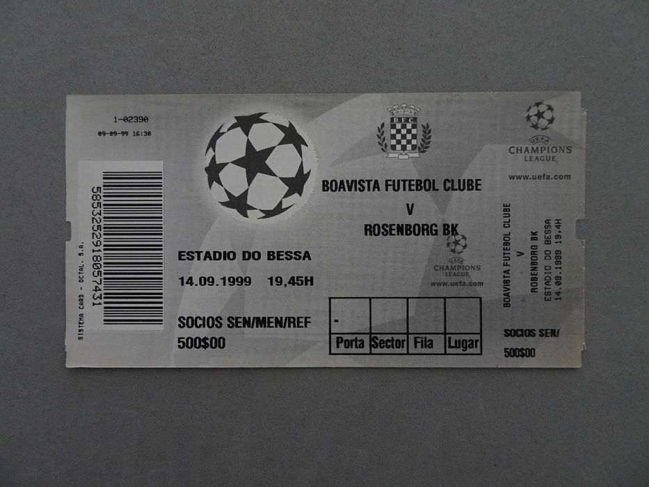 Bilhete futebol Boavista Rosenborg  BK 14 setembro 1999
