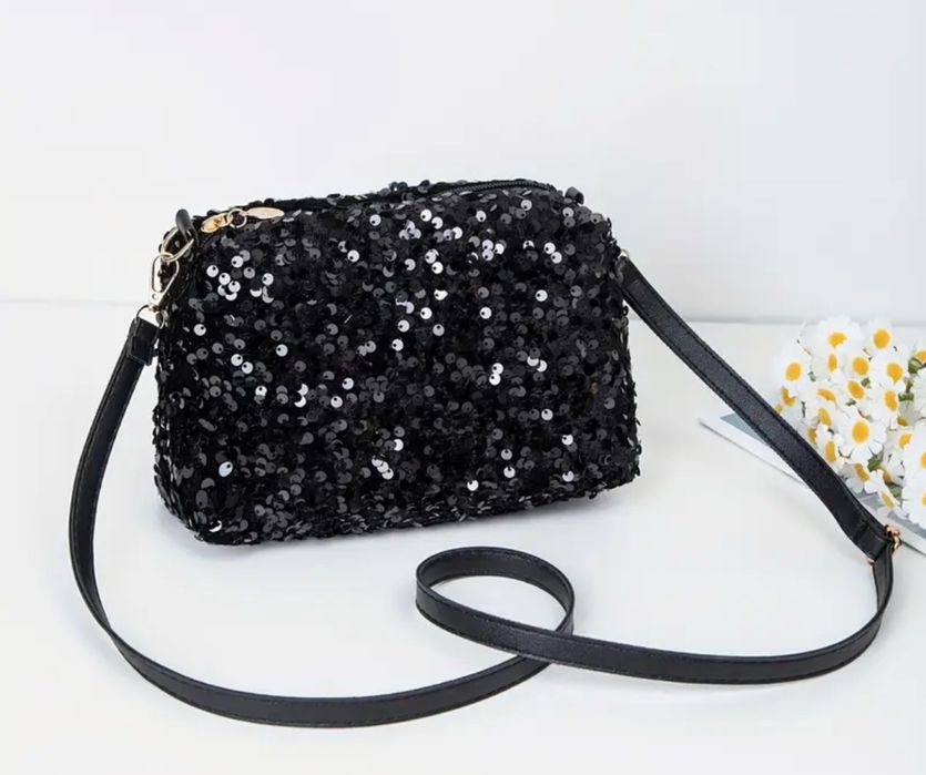13x20 torebka damska cekinowa czarna elegancka