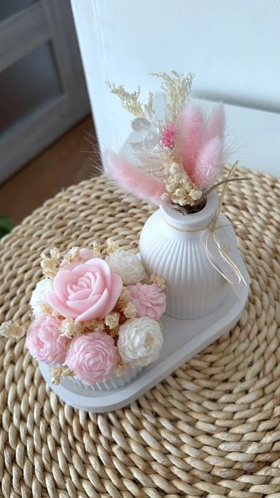 Zestaw Tacka bukiet wazon box kwiatowy z wosku