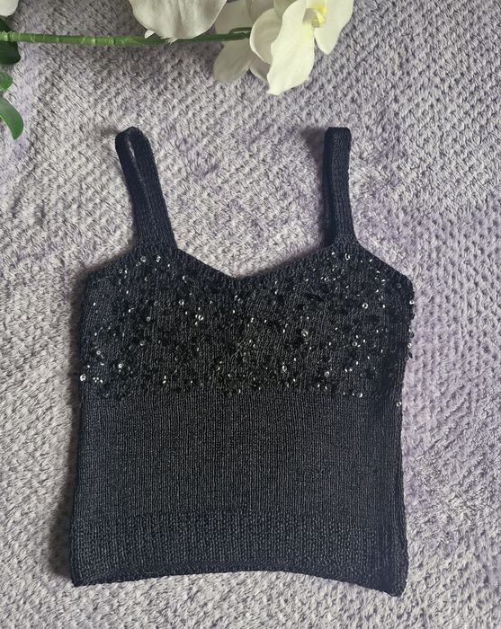Koszulka Vintage cekiny splot S No name Unikat Avantgarde