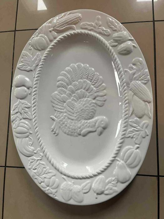 Duży ceramiczny półmisek tłoczone owoce  49x35 cm