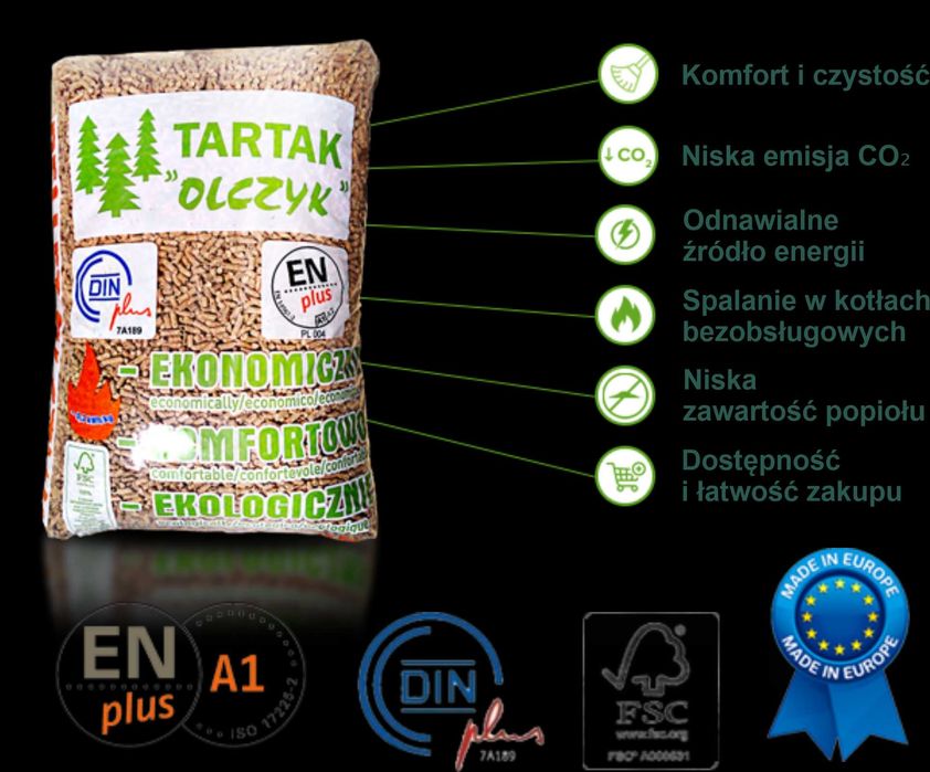 Pellet OLCZYK PREMIUM Transport GRATIS Certyfikowany A1 EN+ DIN+  6 mm