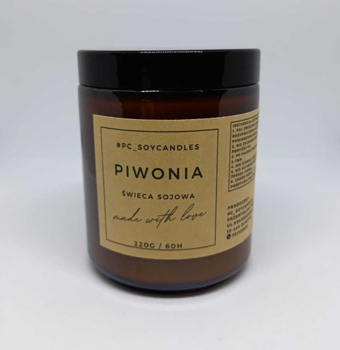 Świeca Sojowa Zapachowa Piwonia 250ml 60h