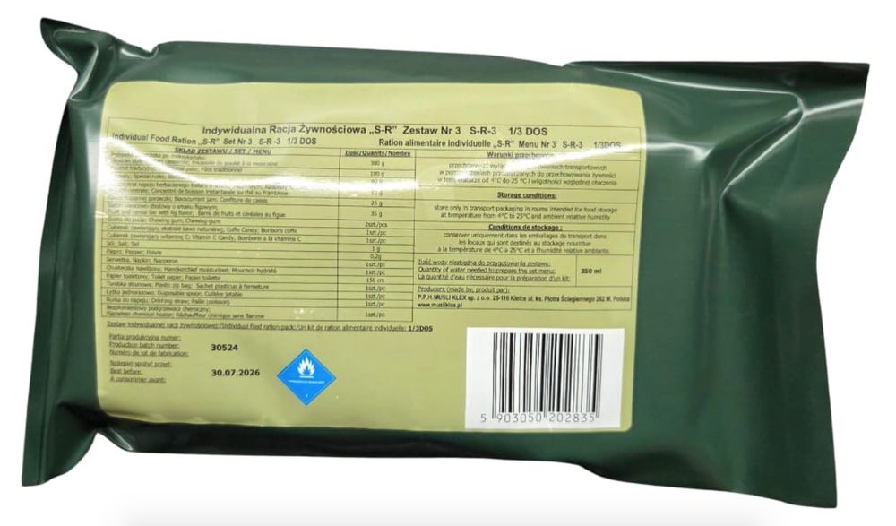 Indywidualna racja żywnościowa SR3 i RS6 15 sztuk