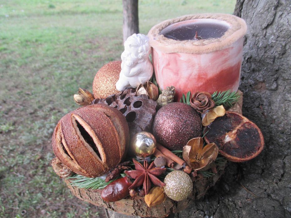 Новогодний подсвечник с пряностями ручной работы