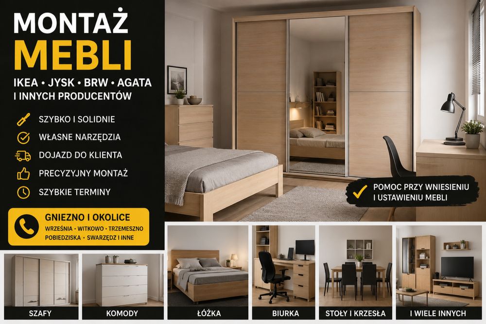 Montaż mebli IKEA, JYSK, BRW, Agata Meble i innych producentów