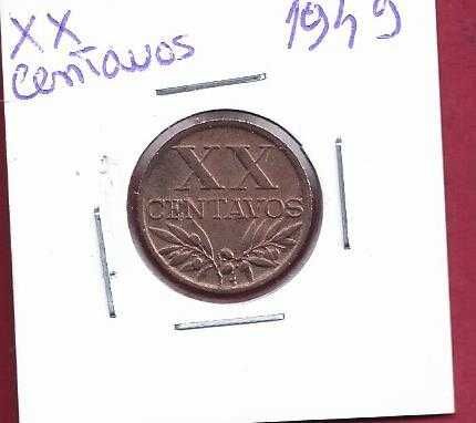 MOEDA da Republica  XX  centavos  1949   Cobre   Bela