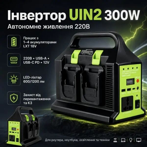 Перетворювач напруги (UIN2) 300W з 12V на 220V Компактний і потужний інвертор