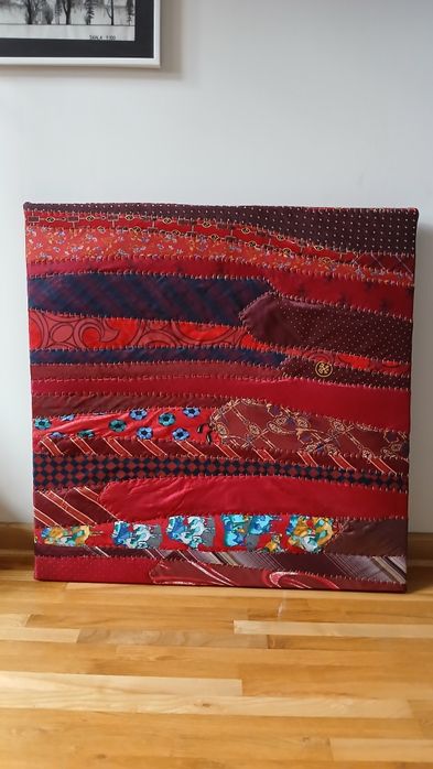 obraz bordowy rękodzieło szyty z tkaniny 70x70 cm hand made z Indiie