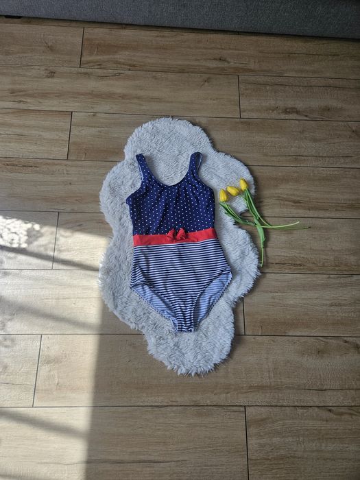 Body kąpielowe 152 158 jednoczęściowy kropki paski kokarda tanio