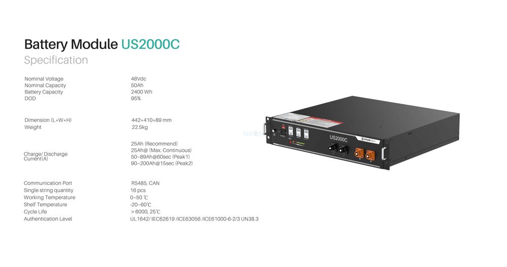 PYLONTECH US2000C 48V 2.4kWh літій-залізо-фосфатна (LiFePO4) батарея НОВА
