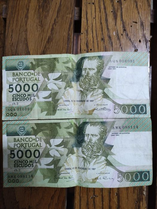 5000 Escudos Banknote, Series 2 of 1987, Antero de Quental