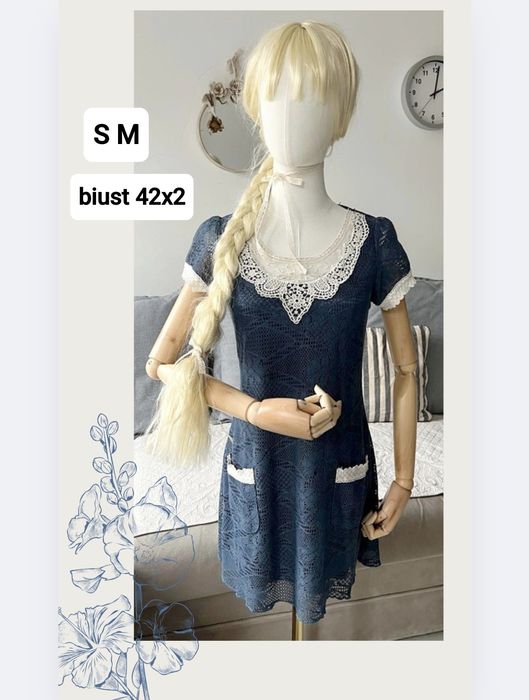 Sukienka vintage  koronka biust 42x2 S M victorian style Twiggy  haft
