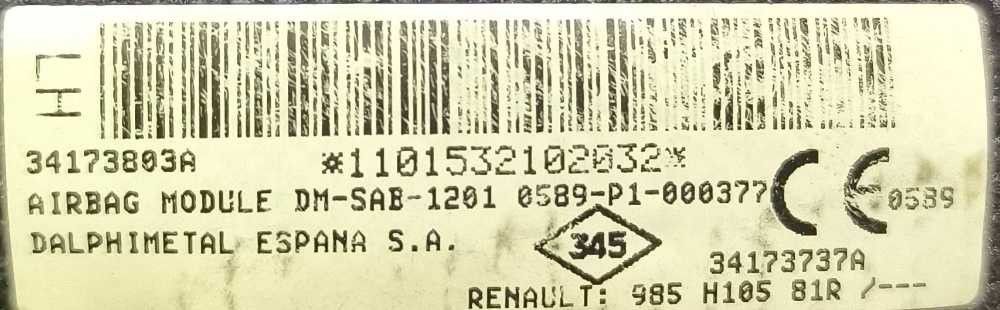 Airbag Banco Esquerdo DACIA SANDERO II ano 2012