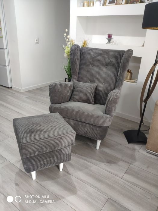 Fotel Uszak Skandynawski + Hocker poduszka gratis