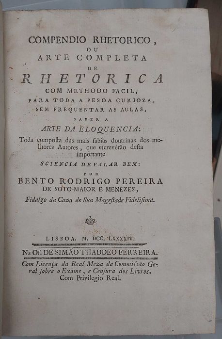 Compendio rhetorico (1794): um livro com uma história curiosa...