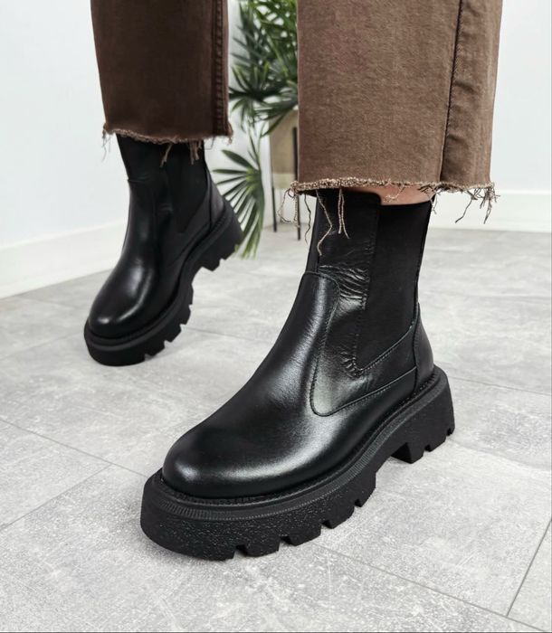 Черевики челсі шкіряні зимові  на платформі